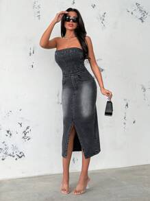 RueChic DARK GREY DRESS DENIM - Grey - View 5