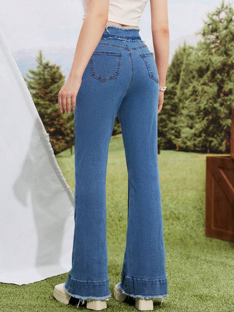 Women's Frayed Slim Flare Jeans