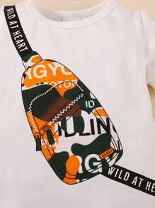 Pelele de una sola pieza para bebés niños con estampado en forma de bolso y cuello redondo