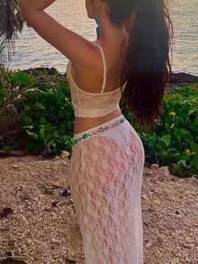 Summer Transparent Lace Tight Crop Top Camisole - White - View 2