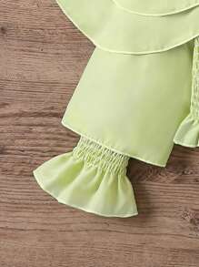 SHEIN Young Girl Solid Color Bell Sleeve Blouse - Green - View 4