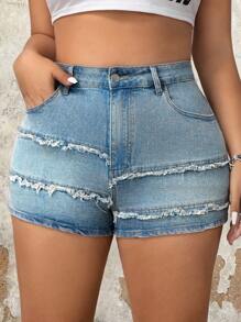 SHEIN ICON Shorts de mezclilla simples y diarios para mujeres de talla grande