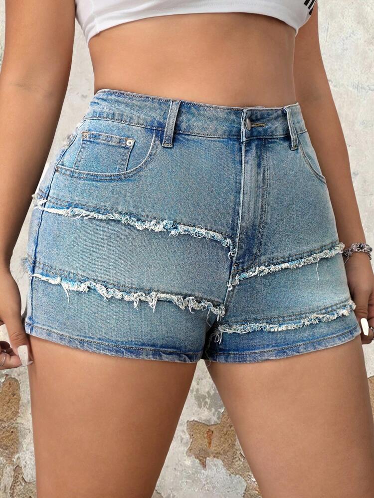 Women Simple Daily Plus Size Denim Shorts