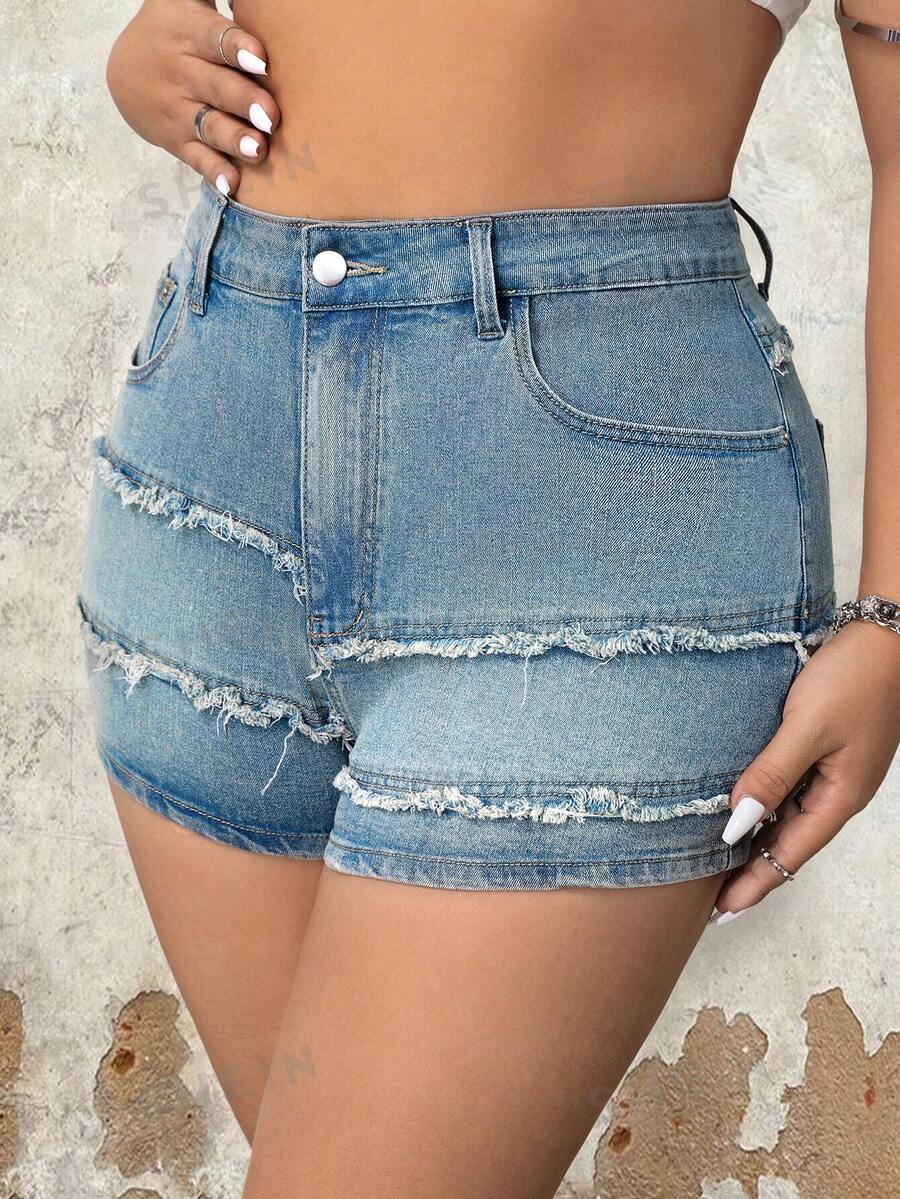 SHEIN ICON Shorts de mezclilla simples y diarios para mujeres de talla grande