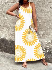 SHEIN Clasi 大码女式波西米亚风夏季假日花卉印花细肩带连衣裙