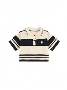 Women's Summer Color Block Drop Shoulder Loose Casual Polo Collar Knit Top