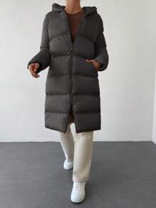 RueChic Zip Up Hooded Puffer Coat - Black - View 4