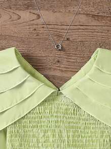 SHEIN Young Girl Solid Color Bell Sleeve Blouse - Green - View 6