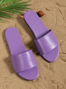 Fashionable Classic Pale Purple Open-Toe Slippers With Round Toe, Anti-Slip Flat And Thick Sole Women Sandals - Mauve Purple - View 4