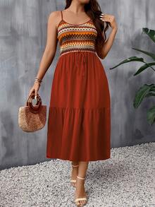 SHEIN Holidaya Váy mùa hè có dây đeo chữ A thời trang dành cho nữ cỡ lớn - trái cam - Xem 3