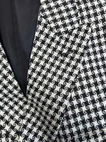 Men Houndstooth Print Double Breasted Blazer - Black and White - View 5
