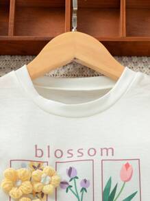 青少女鄉村風花印短袖T恤和打底褲夏季套裝（2件/組） - 彩色 - 查看 4