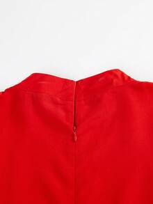 女士立领纯色灯笼袖优雅长裙、婚礼宾客礼服、派对礼服、正式礼服、晚礼服 - 紅色 - 查看 6