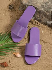 Fashionable Classic Pale Purple Open-Toe Slippers With Round Toe, Anti-Slip Flat And Thick Sole Women Sandals - Mauve Purple - View 5