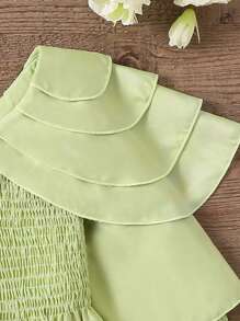 SHEIN Young Girl Solid Color Bell Sleeve Blouse - Green - View 3