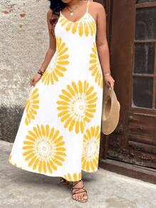 SHEIN Clasi 大码女式波西米亚风夏季假日花卉印花细肩带连衣裙