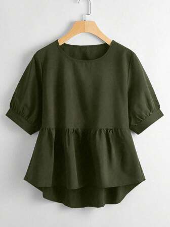 EMERY ROSE Solid High Low Peplum Blouse Peplum Top