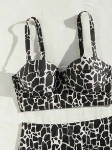 SHEIN Swim Bộ bikini in họa tiết hình học tinh khiết cho kỳ nghỉ dành cho nữ, in họa tiết, ngẫu nhiên, hỗ trợ thép mùa hè - Đen và trắng - Xem 8