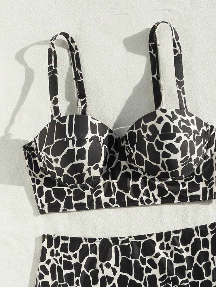 Women Pure Geometric Print Bikini Set For Vacation, Printed, Random, Steel Support Summer