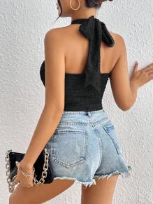 SHEIN Essnce Women Solid Color Cross Halter Strap Cropped Tank Top For Summer - Black - View 2