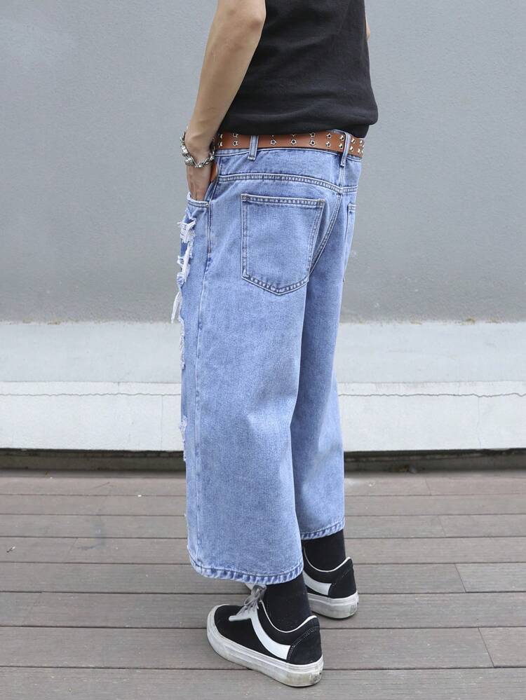 Men Hollow Out Wide Leg Mid-Length Shorts