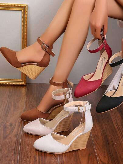 Women's Brown Buckle Strap Wedge Heel Platform Sole Sandals