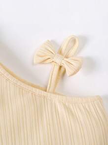 Baby Girl Simple Solid Asymmetrical Neck Top - Apricot - View 6