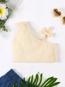 Baby Girl Simple Solid Asymmetrical Neck Top - Apricot - View 1