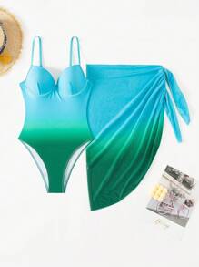 Swim SXY Bãi biển mùa hè dành cho nữ Màu gradient Kỳ nghỉ Đồ bơi một mảnh với Bộ váy che đậy - Màu xanh lam - Xem 3