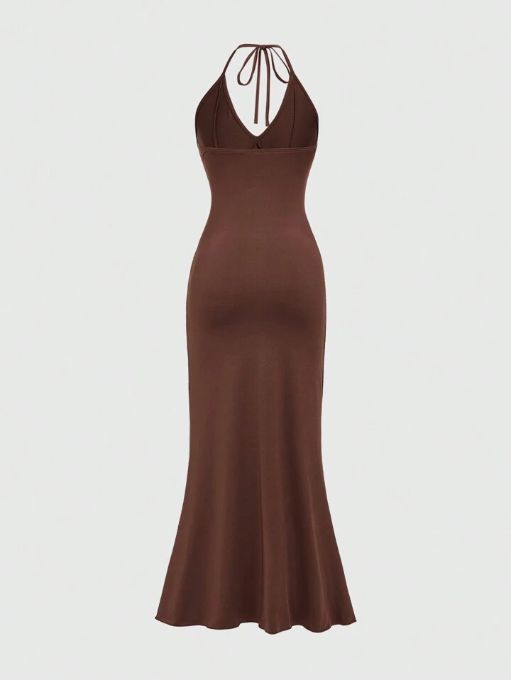Our Hippie Women Summer Sun Embroidery Long Pleated Fish Tail Hem Halter  Neck Tie Dress is such a vibe