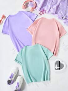 SHEIN Tween Girl Cartoon Unicorn & Letter Print Short Sleeve T-Shirt Combo