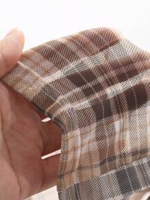 DAZY Women Spring/Summer Square Neck Grid Front Tie Long Sleeve Casual T-Shirt