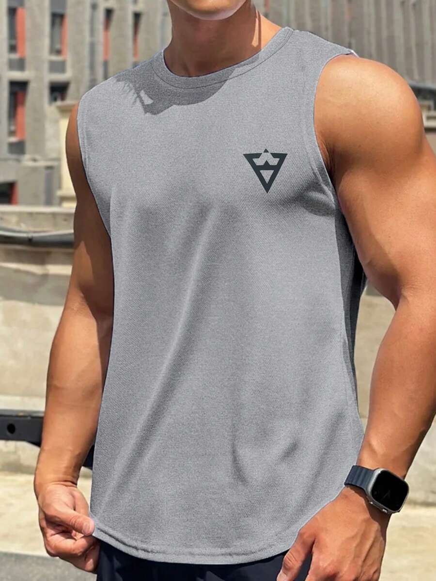Manfinity Sport Corelite Boyfriend Style Men Stylish Triangle Print Sleeveless Sport Tank Top Workout Tops Basketball Jersey Boyfriend Style Men I Love My Boyfriend Graphic Boyfriend Style Men T Shirt Boyfriend Style Men Joggers, Sport, Graphic, Plain, Wife Beaters - Grey - View 1