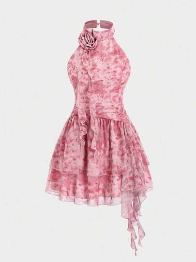 Sweetra Ladies' Fashionable Summer Sweetheart Neckline 3d Flower Detail Multiple Layers Dress Y2K Outfit Holiday Party Birthday Dress 