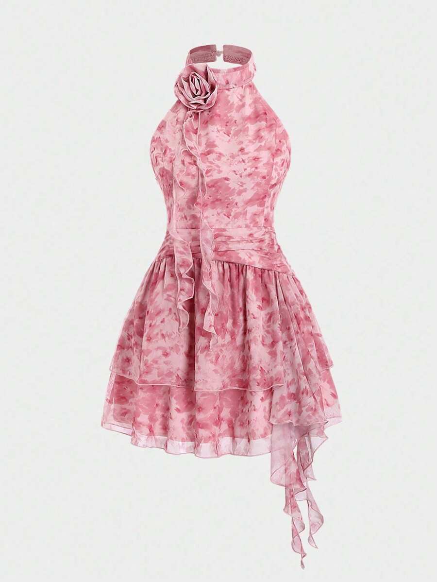 Sweetra Vestido de verano de moda para dama con escote de corazón, detalles de flores 3D y múltiples capas, outfit Y2K para fiesta, vacaciones o cumpleaños
