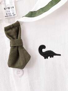 Baby Boy Summer New Handsome Navy Collar Color Block Bow Tie Shirt And Solid Color Shorts Two-Piece Set