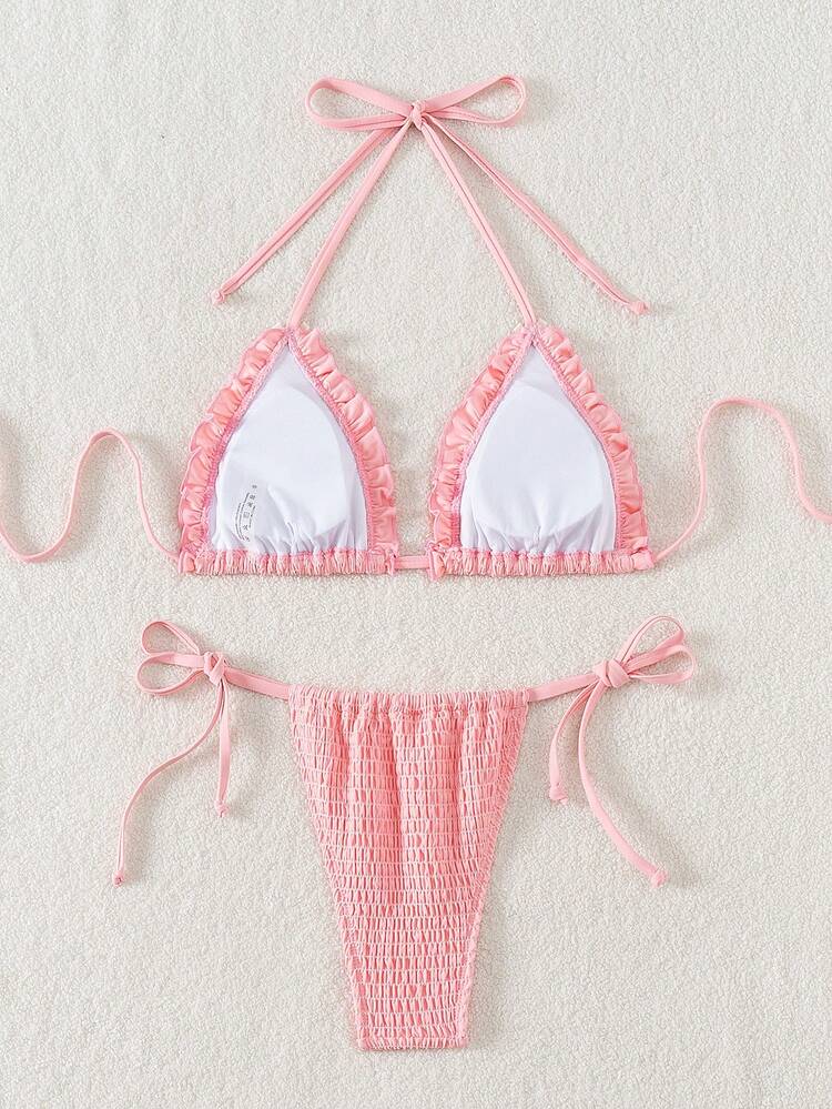 Women\ Halter Design Bikini Set With Push-Up Support, Suitable For Summer Beach And Seaside Vacation