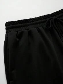 INAWLY 輕鬆2入組女士修身短袖圓領T恤和短褲，夏季印有字母圖案 - 黑色 - 查看 4