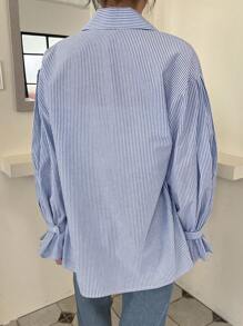 DAZY 休闲商务风格条纹女式长袖落肩衬衫，秋季女装