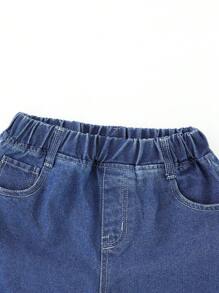 青少年男孩夏天耳機印花圓領短袖T恤和短褲休閒兩件套