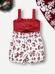 HELLO KITTY AND FRIENDS | SHEIN 嬰兒女孩卡通圖形荷葉邊裝飾蝴蝶結前開叉連體衣 - 珊瑚粉 - 查看 6