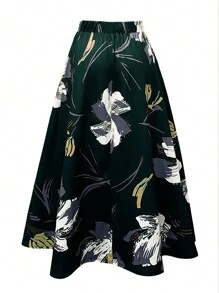 SHEIN Clasi 大码女式花卉印花长裙，适合度假风格 - 綠色 - 查看 2