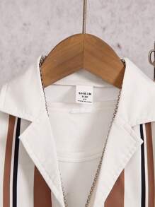 SHEIN Young Boy 2pcs Holiday Style Striped Collared Henley Button Up Short-Sleeve Shirt And Elastic Waist Sports Shorts Set, Suitable For Summer - Multicolor - View 4