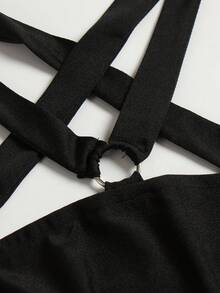 Women's High Slit Halter Neck Dress - Black - View 4