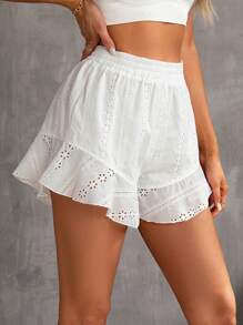 SHEIN Essnce 夏季褲裝，舒適短褲，寬松長褲，睡衣褲，夏季長褲，女士短褲 - 白色 - 查看 1