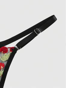 ROMWE Kawaii Cherry Embroidery Sheer Mesh Bra And Panty Set - Multicolor - View 3