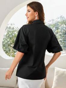 Modelyn Camisa De Mujer Plisada De Color Sólido