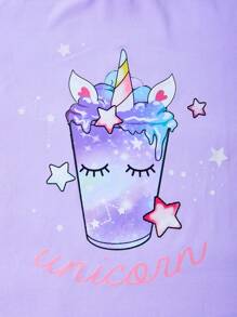 SHEIN Tween Girl Cartoon Unicorn & Letter Print Short Sleeve T-Shirt Combo