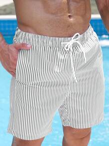 Manfinity Swimmode Pantalones cortos de baño para hombres con rayas verticales y cordón ajustable, verano - Multicolor - Ver 1
