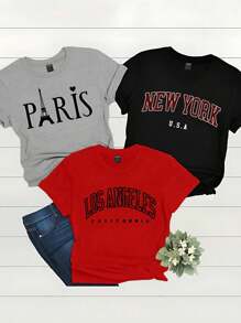 INAWLY Ladies' Round Neck Short-Sleeved T-Shirt With Eiffel Tower Graphic Text Design Graphic Tees Women Tops - Multicolor - View 1